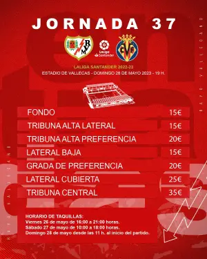 Precio de las entradas para el Rayo - Villarreal