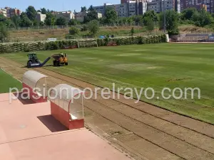 Trabajos de sustitución del césped de hierba natural en el campo 5 de la ciudad deportiva Rayo Vallecano